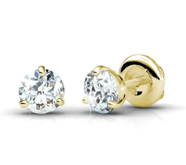 Authentic 0.80CT Round Cut Diamond Stud Earrings in 14KT Yellow Gold