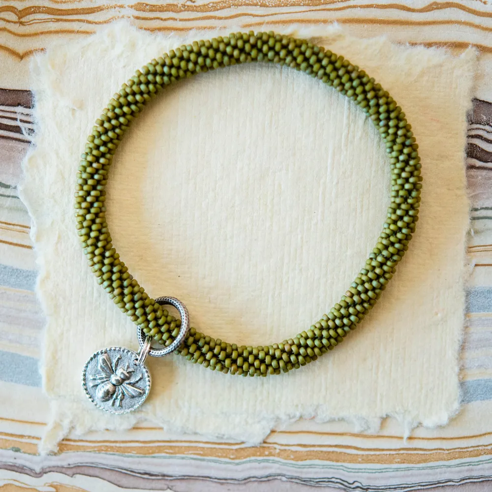 Beaded Bangle   Bee Charm