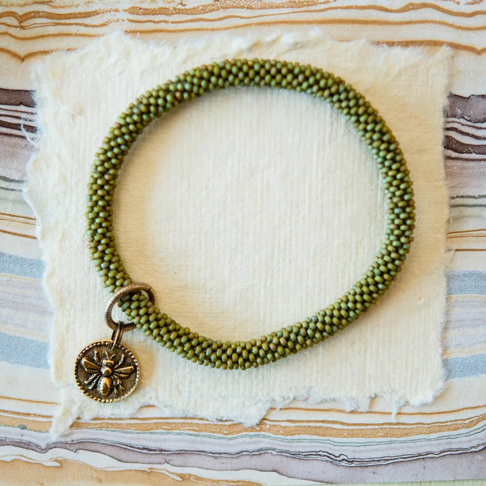 Beaded Bangle   Bee Charm