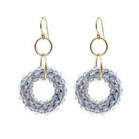 Beaded Gemstone Earrings: Clear White Topaz and Double Gold Rings