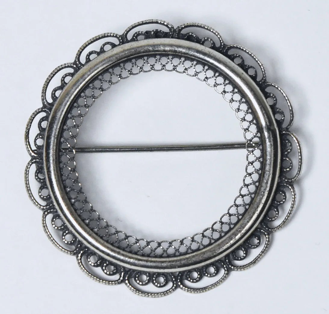 Beau - Vintage Sterling Silver Filigree Hoop Brooch