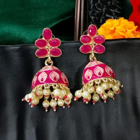 Bhavi Jewels Gold Plated Mennakari Jhumki Earrings