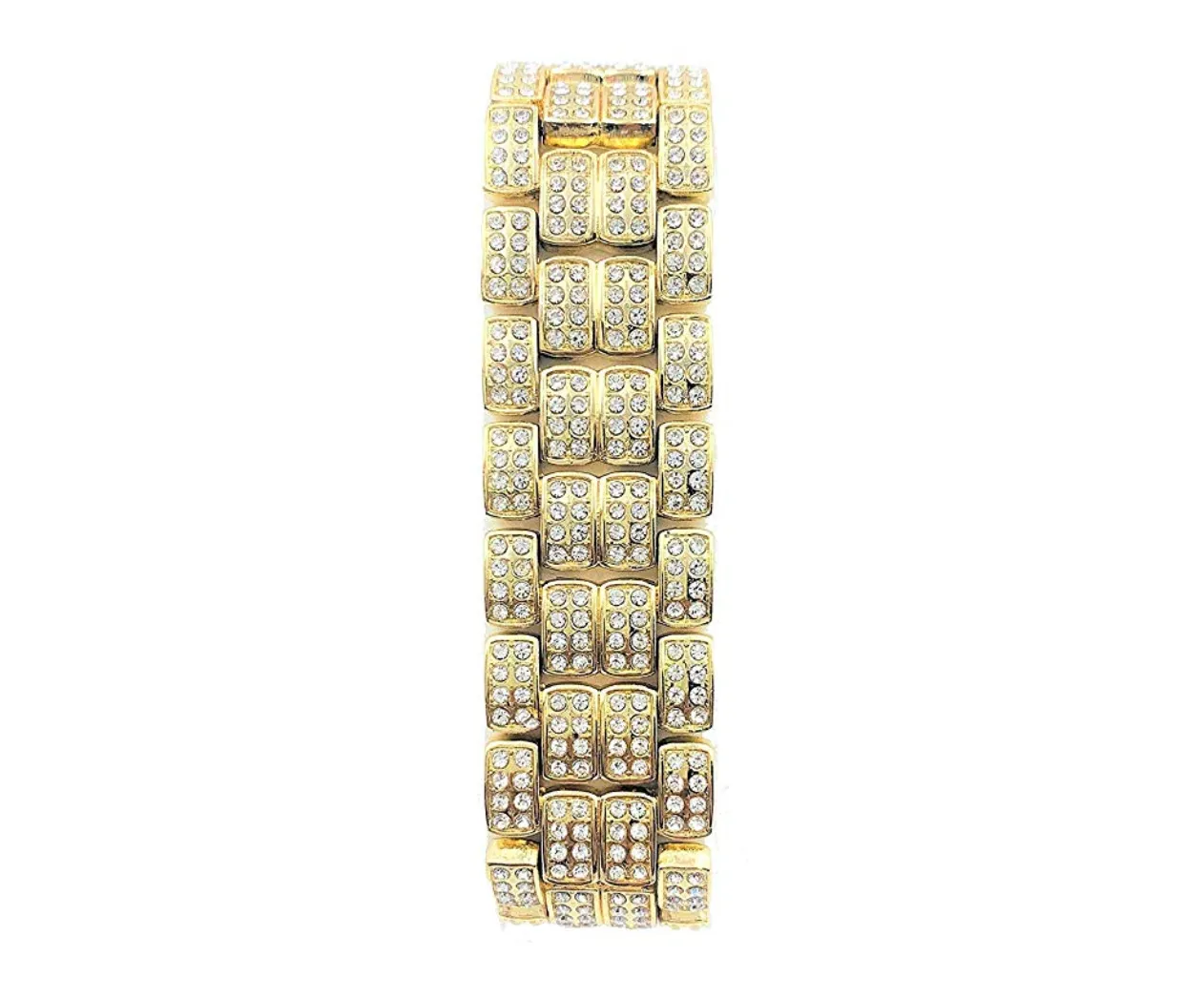 Black Face Gold Color Watch Simulated Diamond Cuban Link Chain Hip Hop Ring Bundle Bracelet Earrings Gift Set