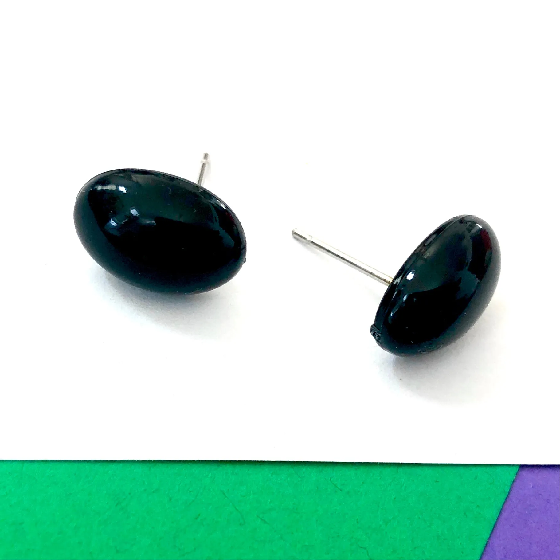 Black  Oval Lucite Stud Earrings