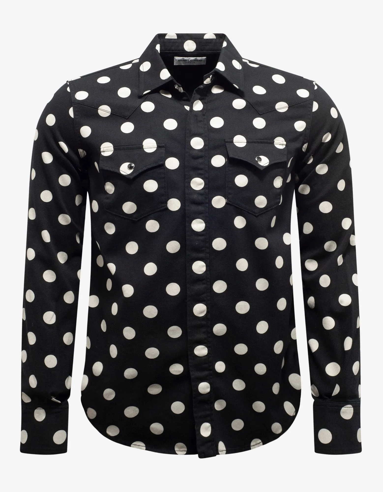 Black Polka Dot Denim Western Shirt -