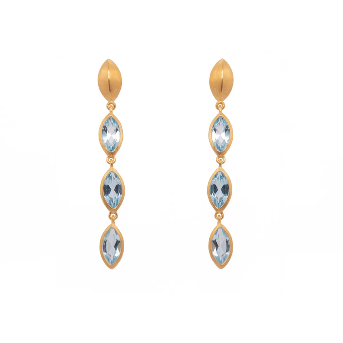 Bliss Three Stone Dangle Sky Blue Topaz Earrings 24K Gold Vermeil