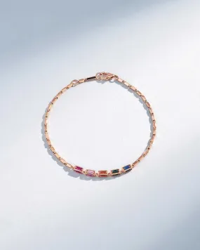 Block-Chain Multi-Rainbow Sapphire Thin Bracelet