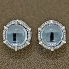 Blue Topaz Diamond Gold Button Earrings