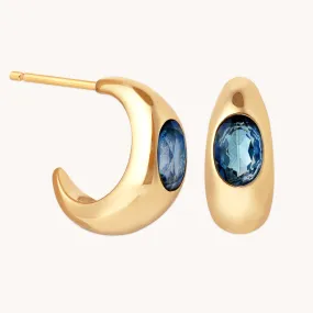 Blue Topaz Dome Hoops in Gold