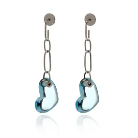 Blue Topaz Heart Drop Earring Set in 14k White Gold