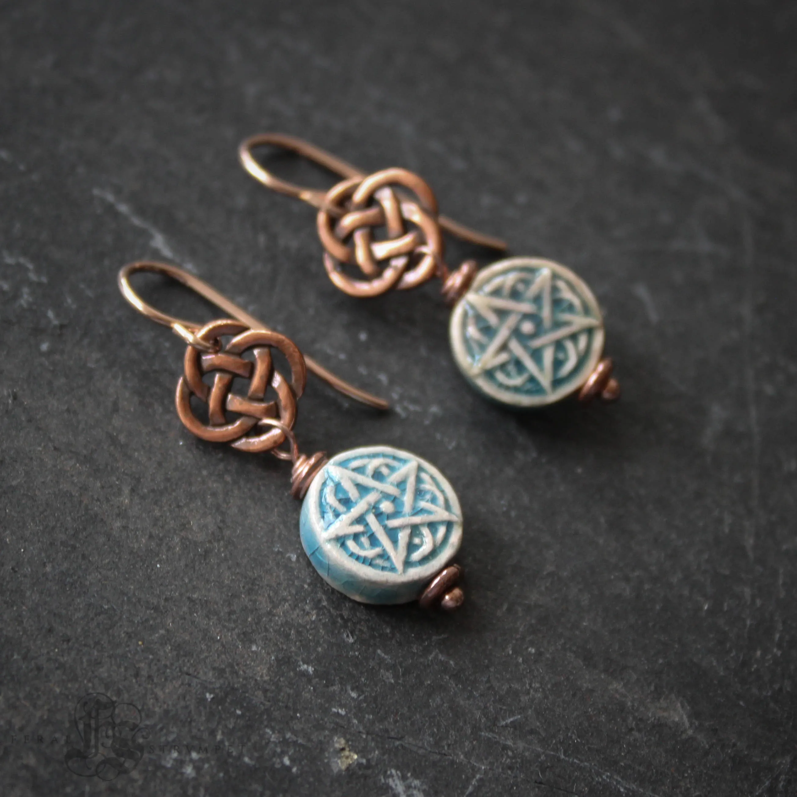 Brigid's Drops Raku Pentagram Earrings