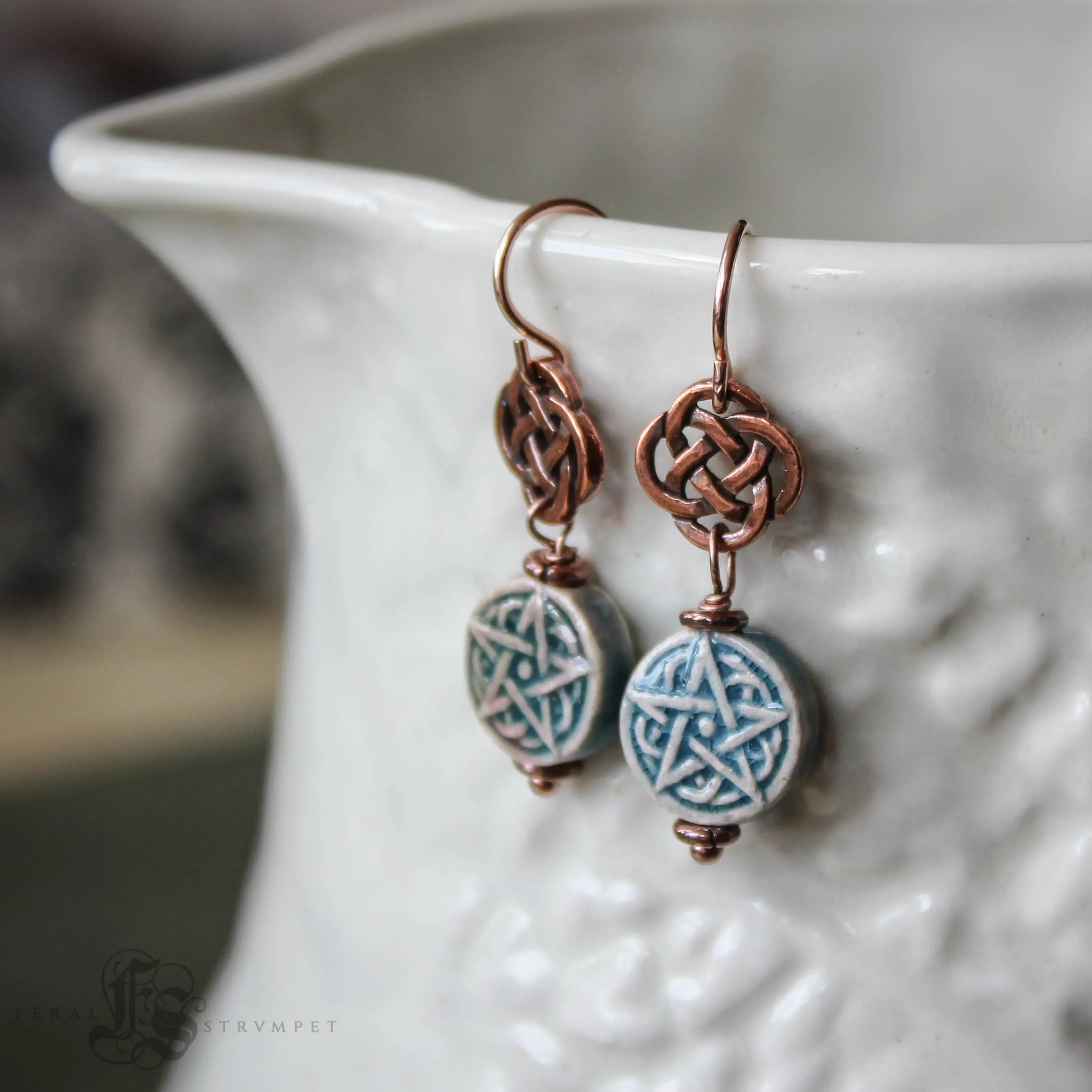 Brigid's Drops Raku Pentagram Earrings