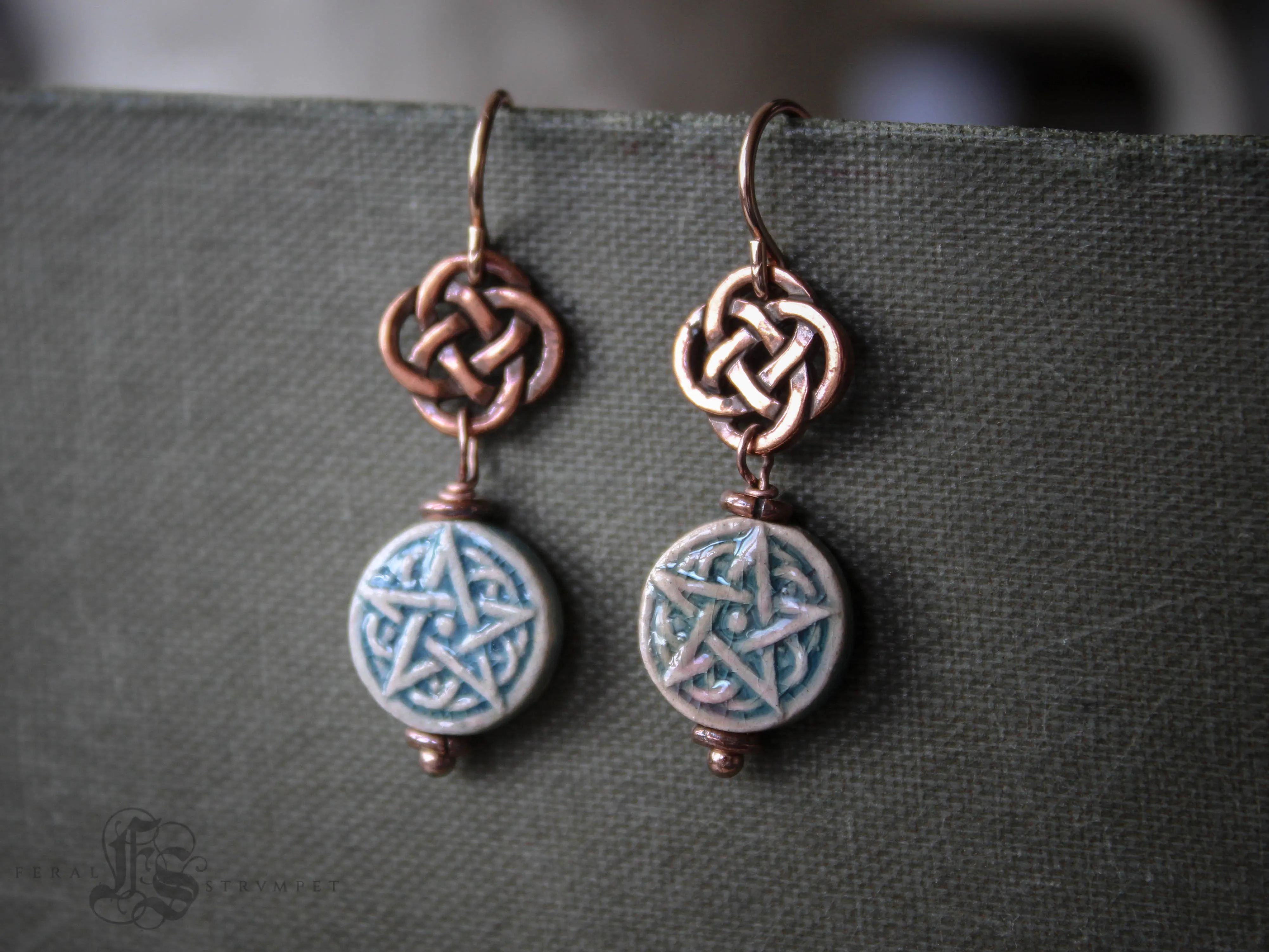 Brigid's Drops Raku Pentagram Earrings