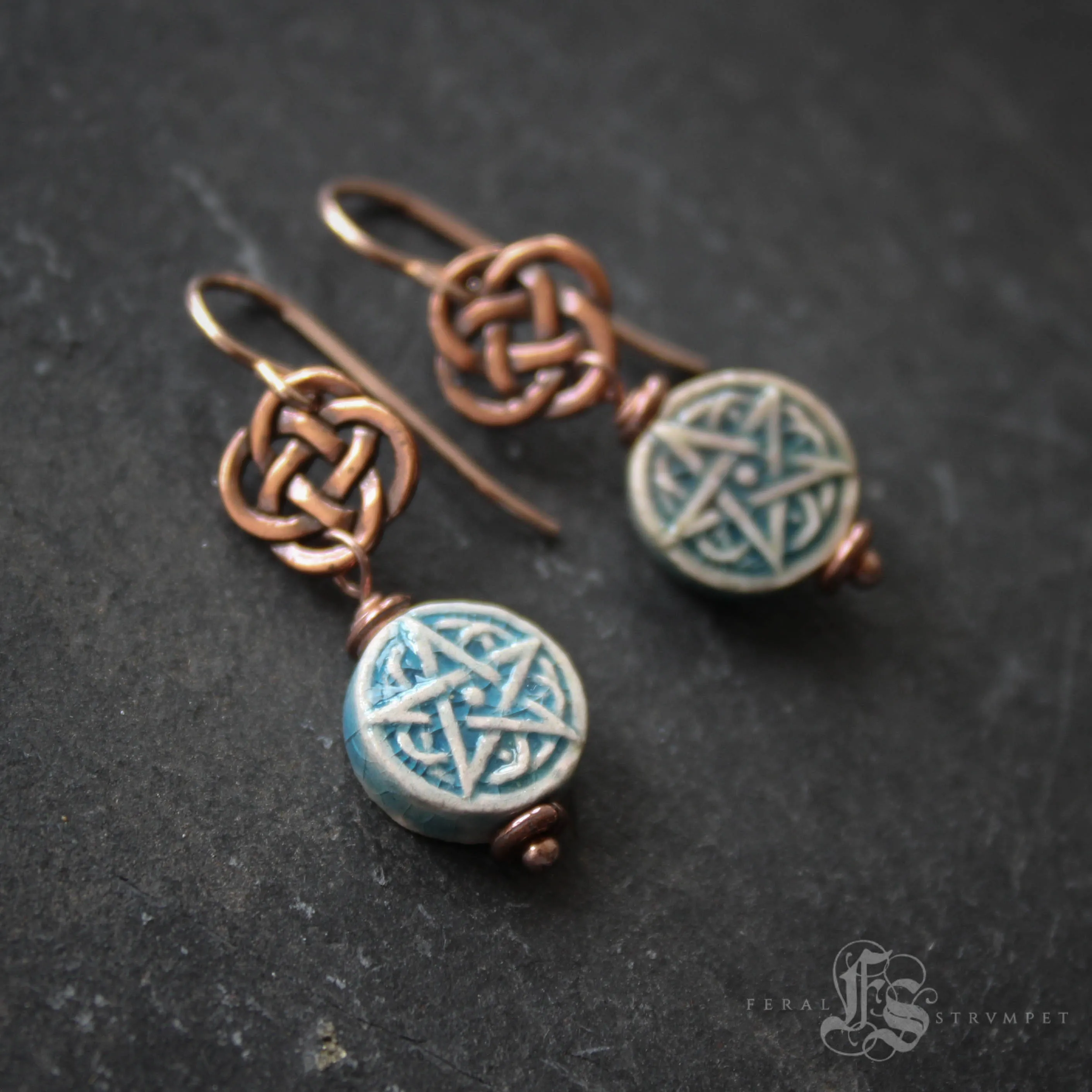 Brigid's Drops Raku Pentagram Earrings