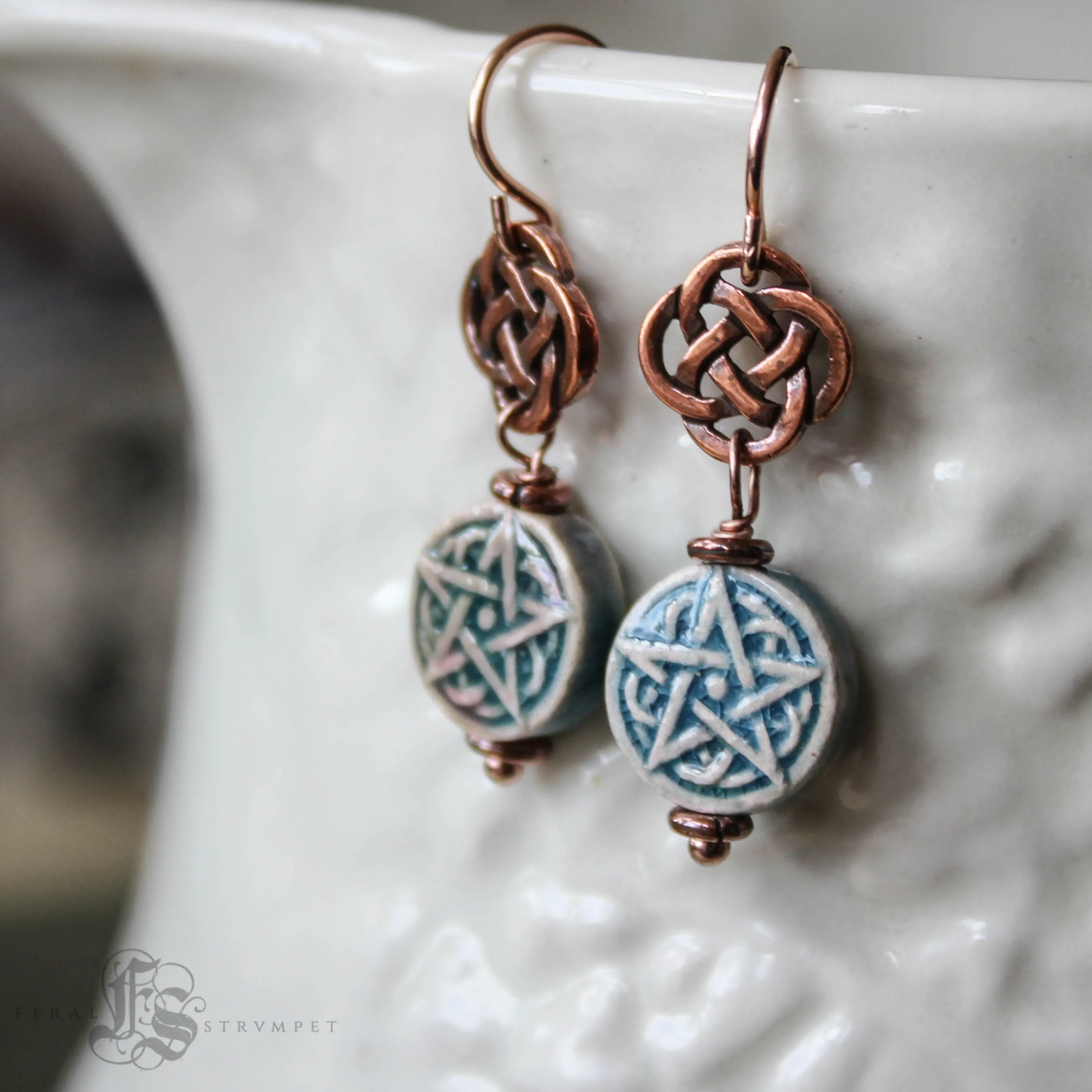 Brigid's Drops Raku Pentagram Earrings