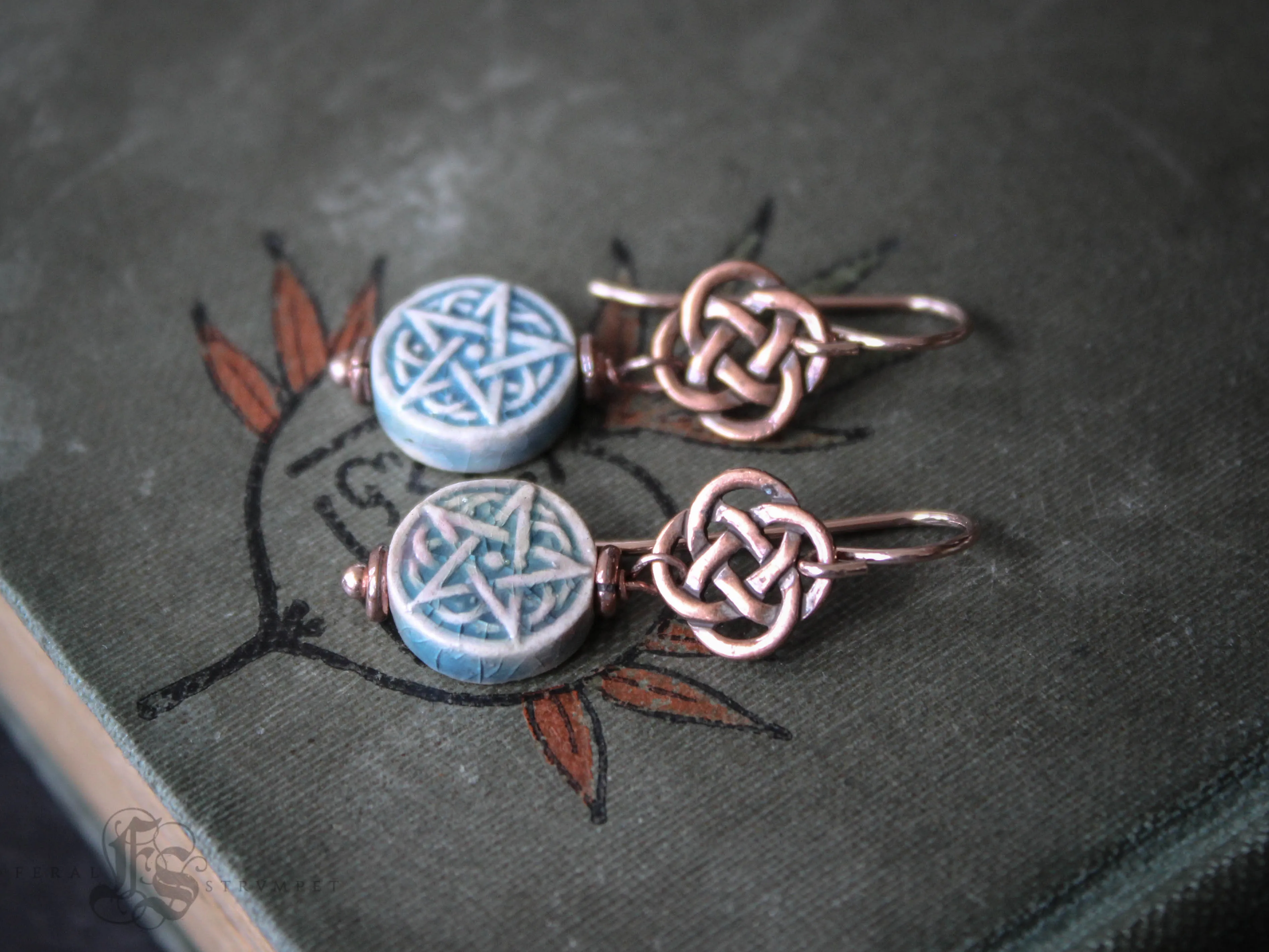 Brigid's Drops Raku Pentagram Earrings