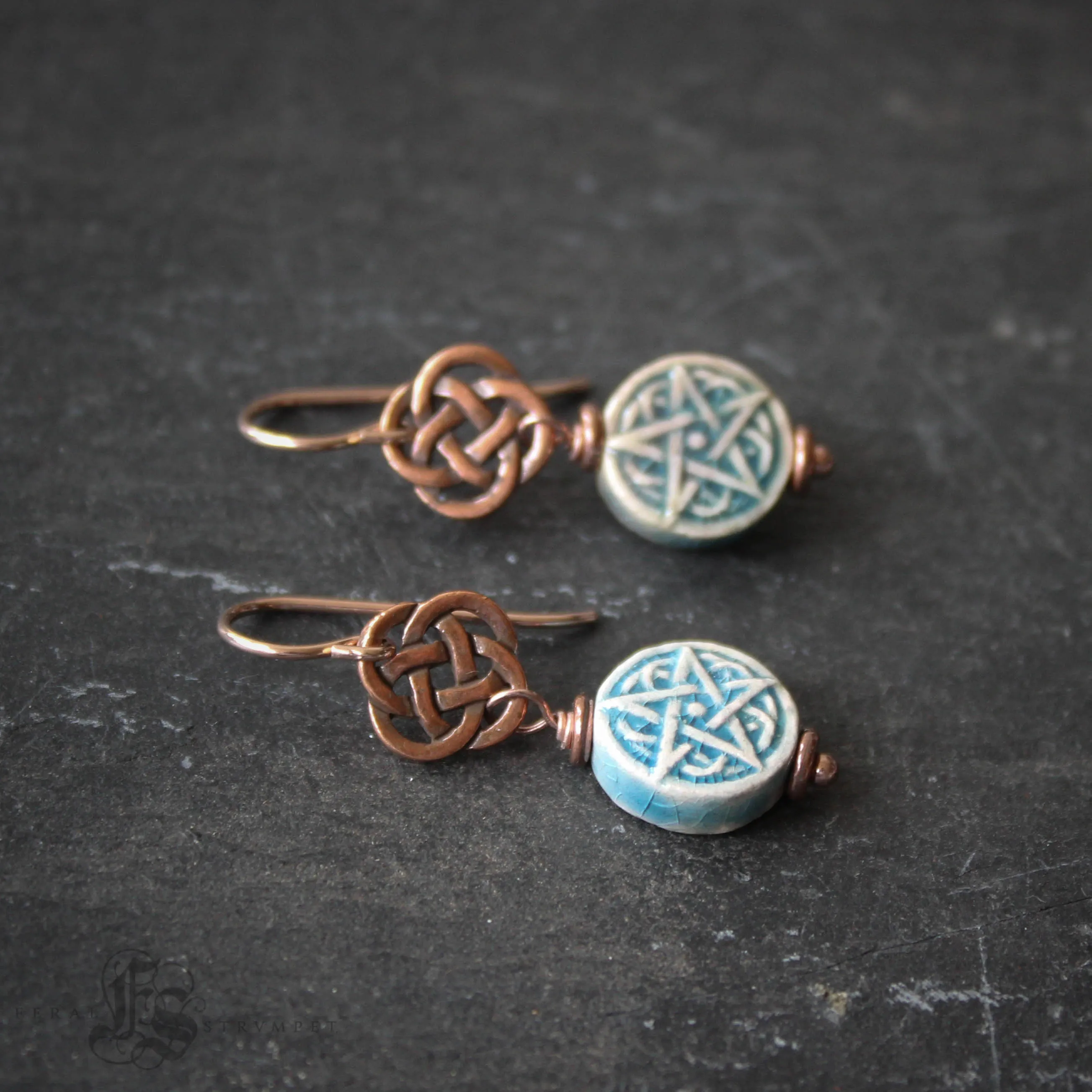 Brigid's Drops Raku Pentagram Earrings