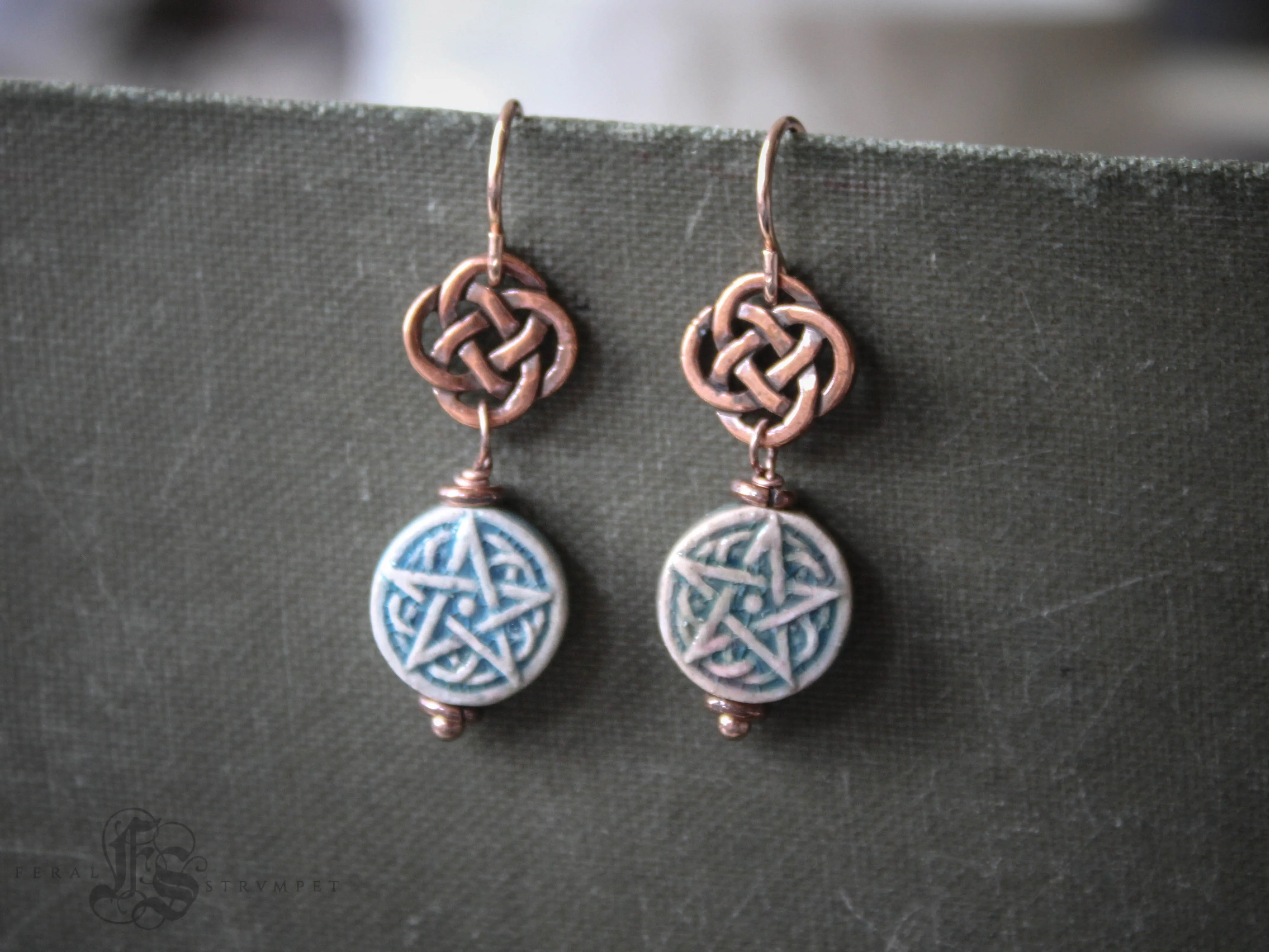 Brigid's Drops Raku Pentagram Earrings