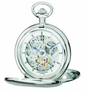 Charles-Hubert Paris 3904-W Elegant Stainless Steel Double Hunter Pocket Watch