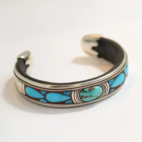 Charlie Favour Turquoise Mosaic on Leather Bracelet No. 2