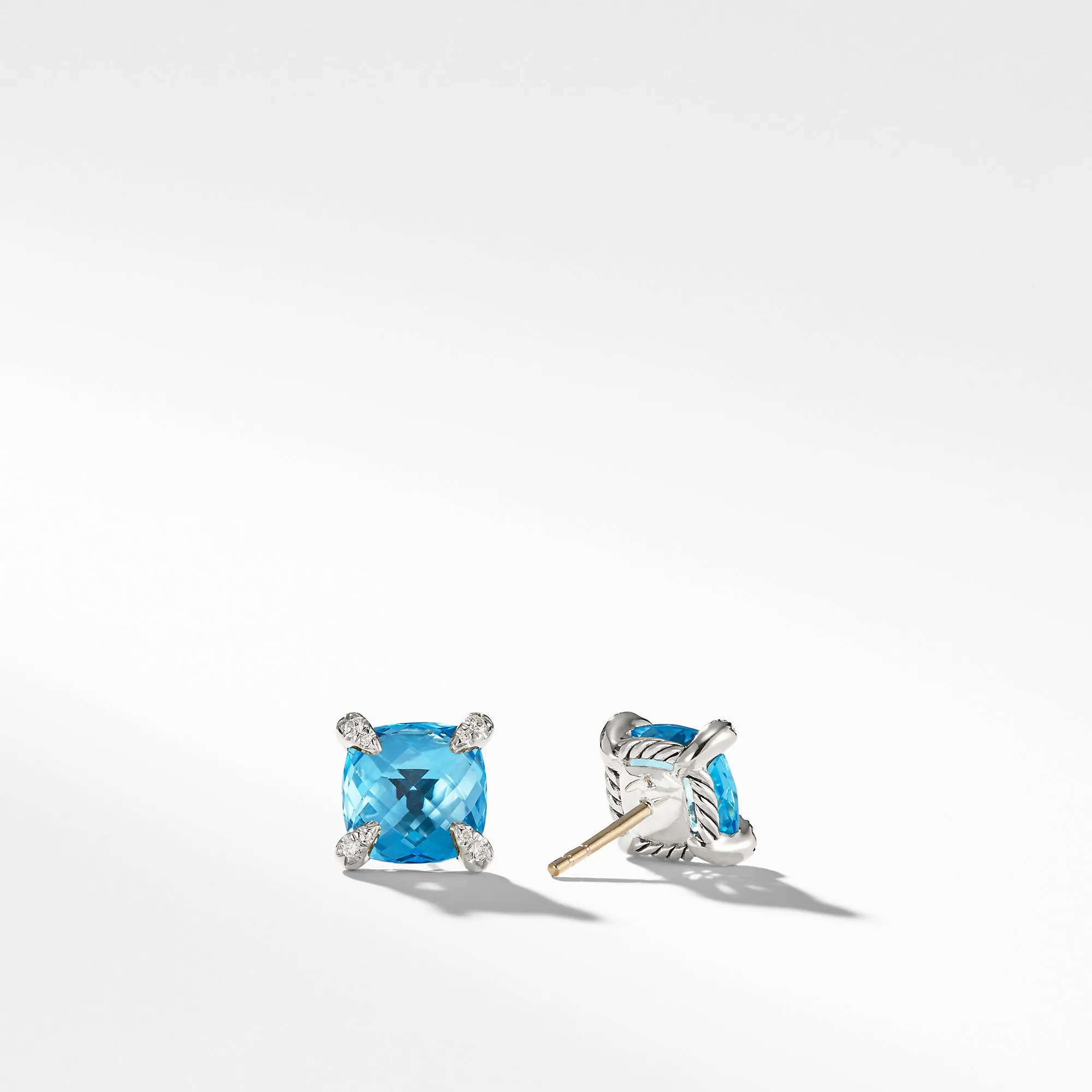 Châtelaine® Stud Earrings with Blue Topaz and Diamonds, 9mm