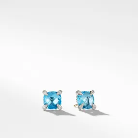 Châtelaine® Stud Earrings with Blue Topaz and Diamonds, 9mm