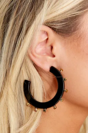 City Girl Black Jewel Hoop Earrings