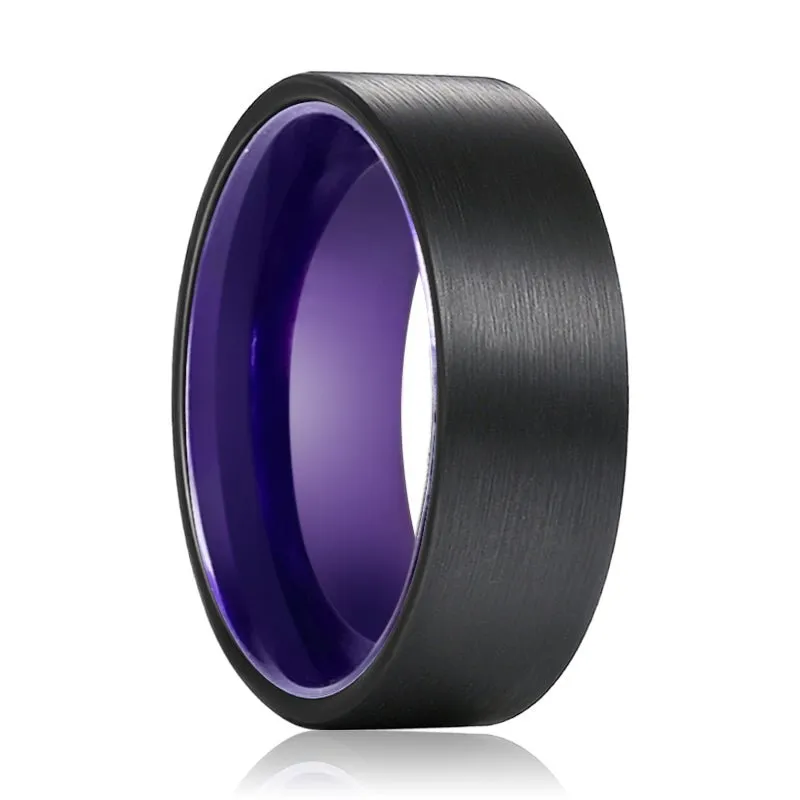 CROCUS | Purple Ring, Black Flat Brushed Tungsten Ring