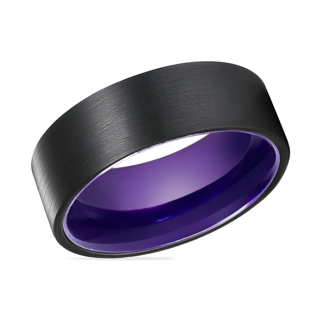 CROCUS | Purple Ring, Black Flat Brushed Tungsten Ring