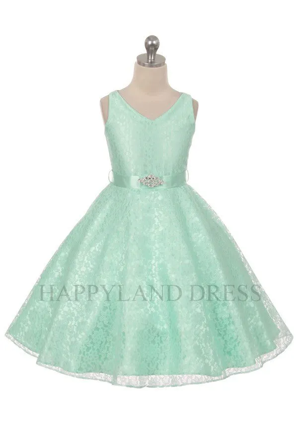 D742 Turquoise V Neck Lace Dress