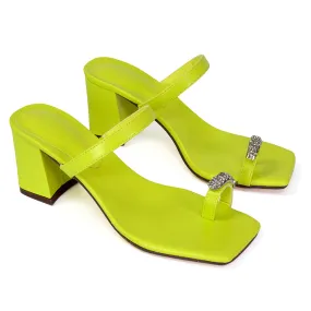 Daiquiri Double Strap Square Toe Ring Block Heel Sandals in Green