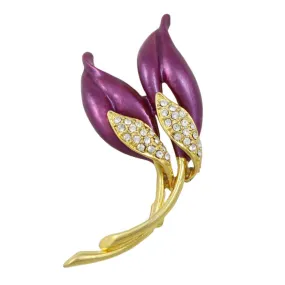 Deep Purple Enamel with Crystals Flower Brooch Pin - PRL422