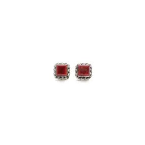 Double Twist Square Studs - Red Spiny Oyster