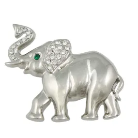 Elephant Brooch Pin in Silver-tone with Crystal Ear - DPRA536