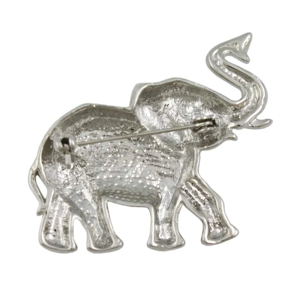 Elephant Brooch Pin in Silver-tone with Crystal Ear - DPRA536