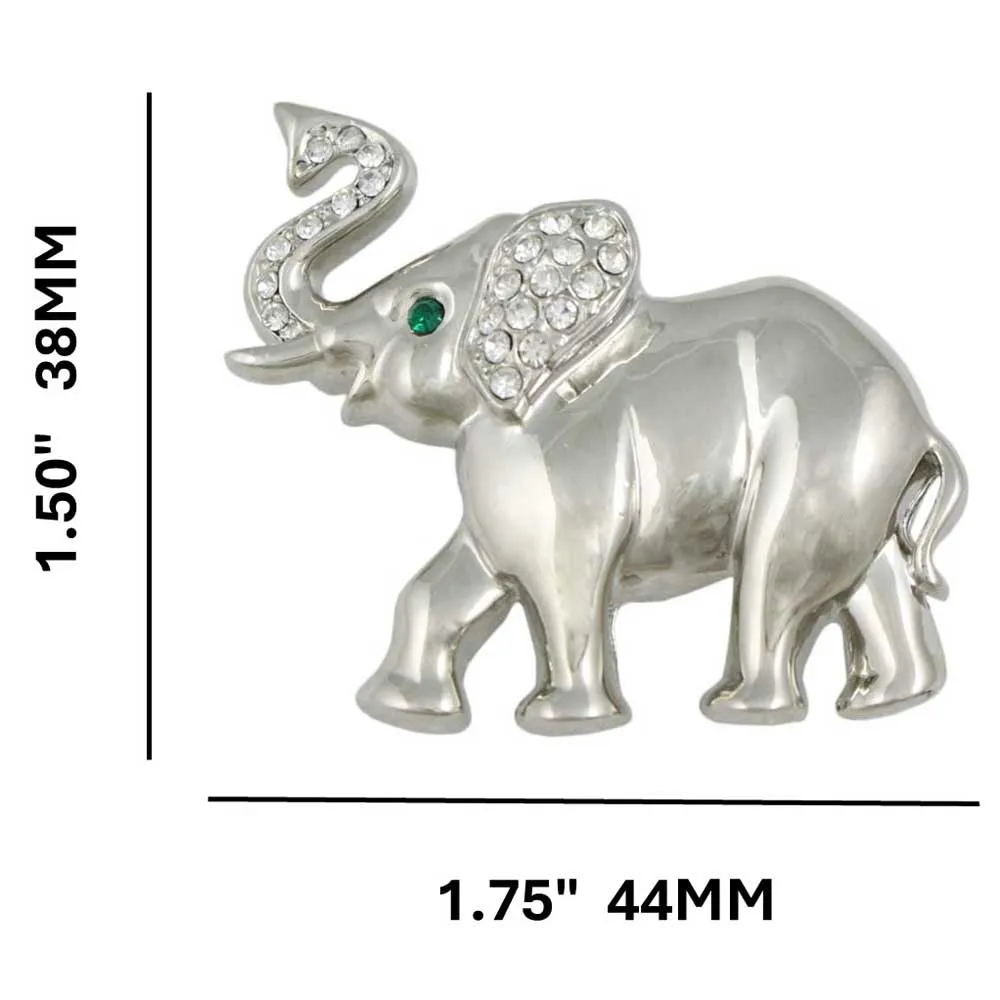 Elephant Brooch Pin in Silver-tone with Crystal Ear - DPRA536