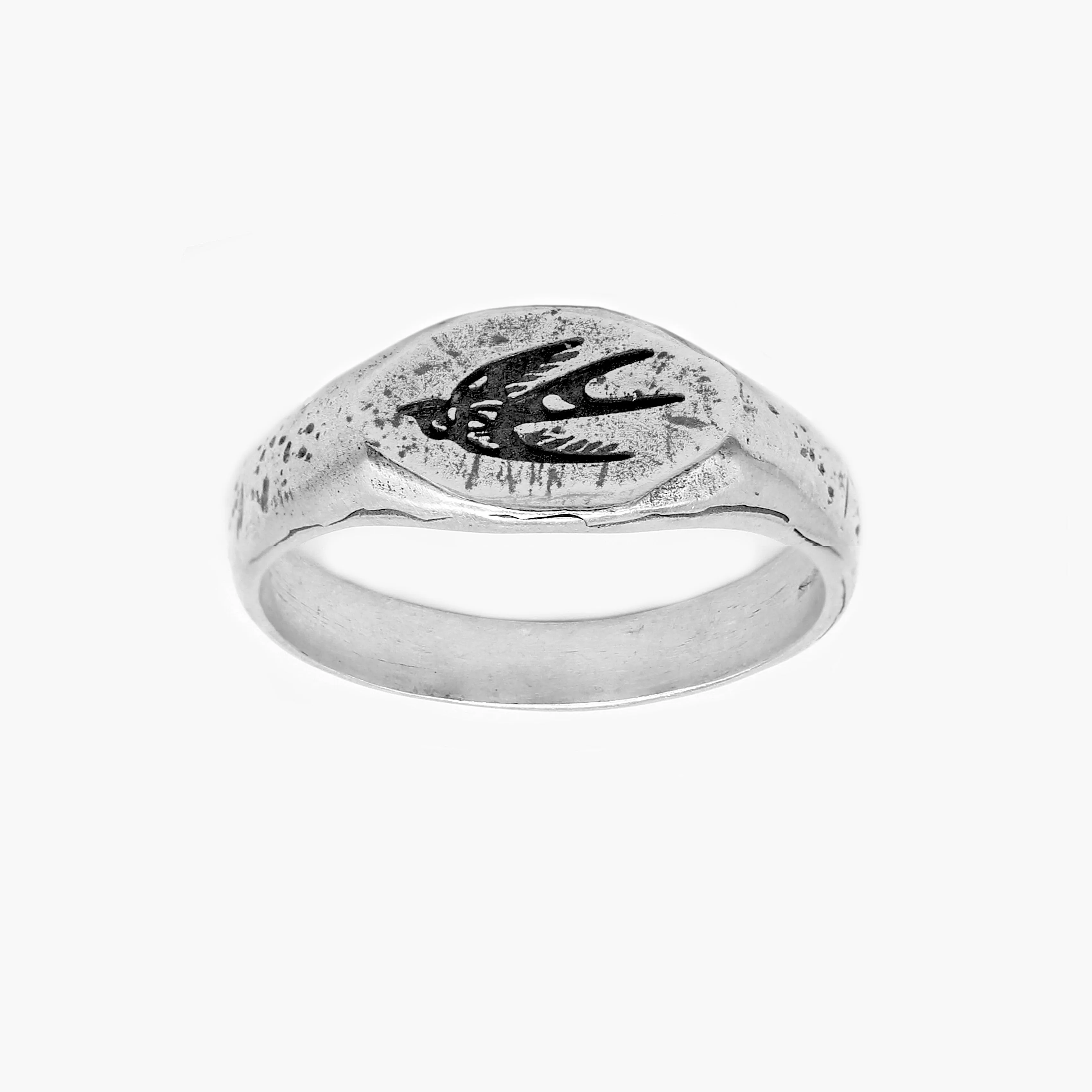 Engraved Flying Dove Sterling Silver Ring