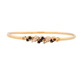 Estate Sapphire and Diamond Oval Bangle Bracelet in 14K Yellow Gold