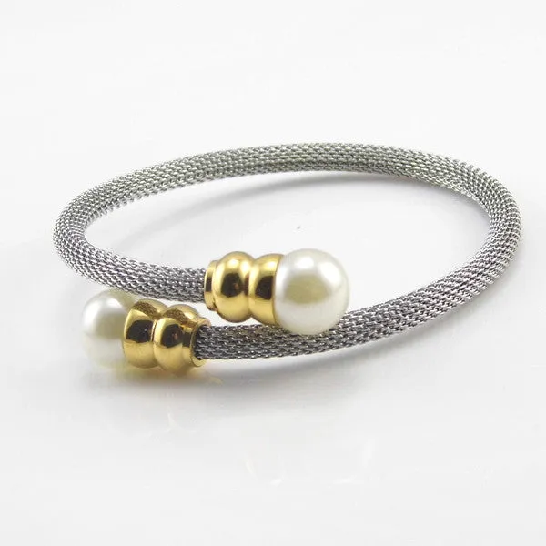 Fashion Pearl Jewelry Cuff Bracelet Stainless Steel Net Chain Bracelet For Women Classic Bracelets & Bangles Pulseiras