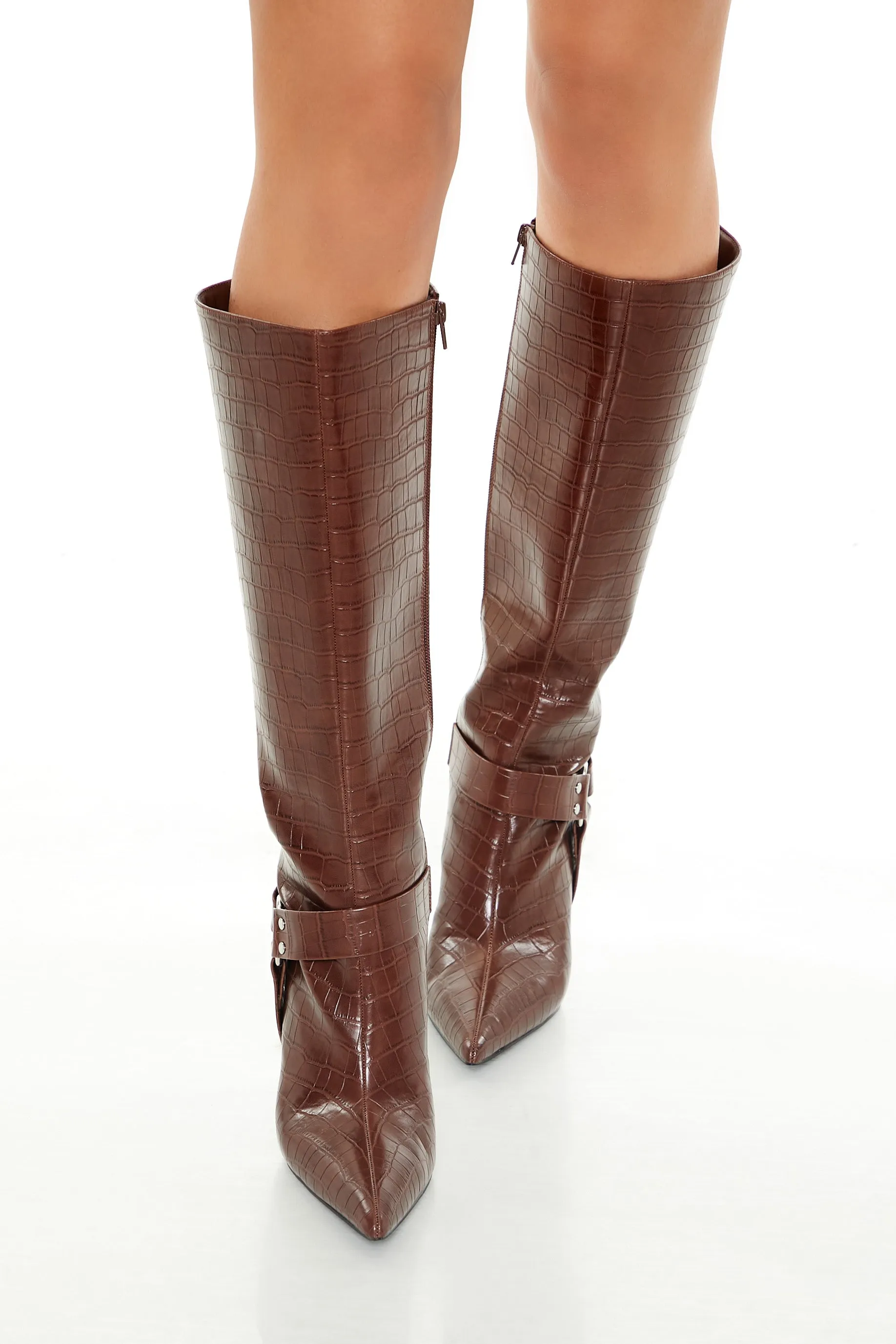 Faux Croc O-Ring Stiletto Boots