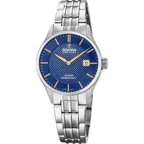 Festina Swiss Quartz Date Blue Dial 100M WR Stainless Steel Case & Bracelet