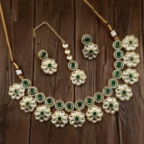 Flower Motif Kundan Ad Necklace Set