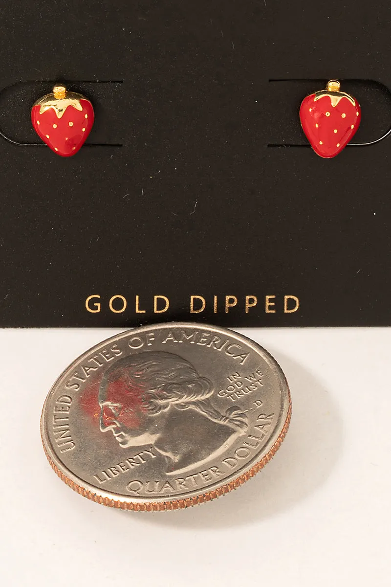 Gold Dipped Epoxy Strawberry Stud Earrings