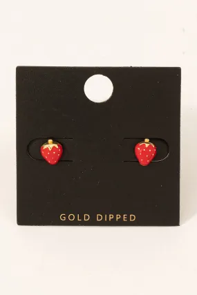 Gold Dipped Epoxy Strawberry Stud Earrings