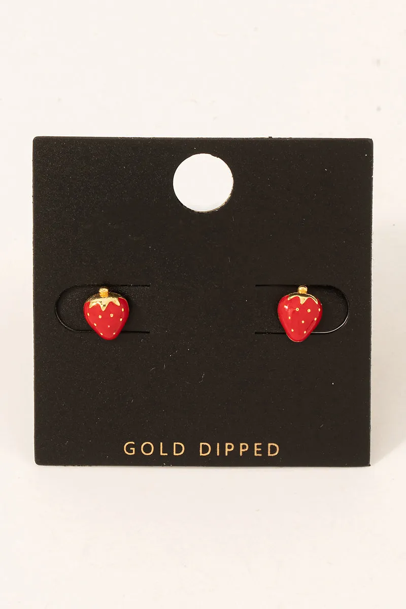 Gold Dipped Epoxy Strawberry Stud Earrings