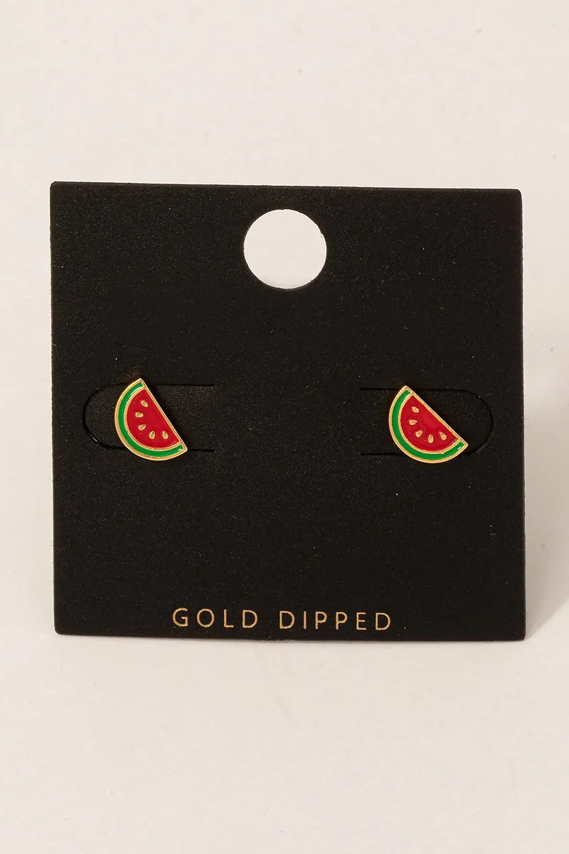 Gold Dipped Mini Watermelon Stud Earrings