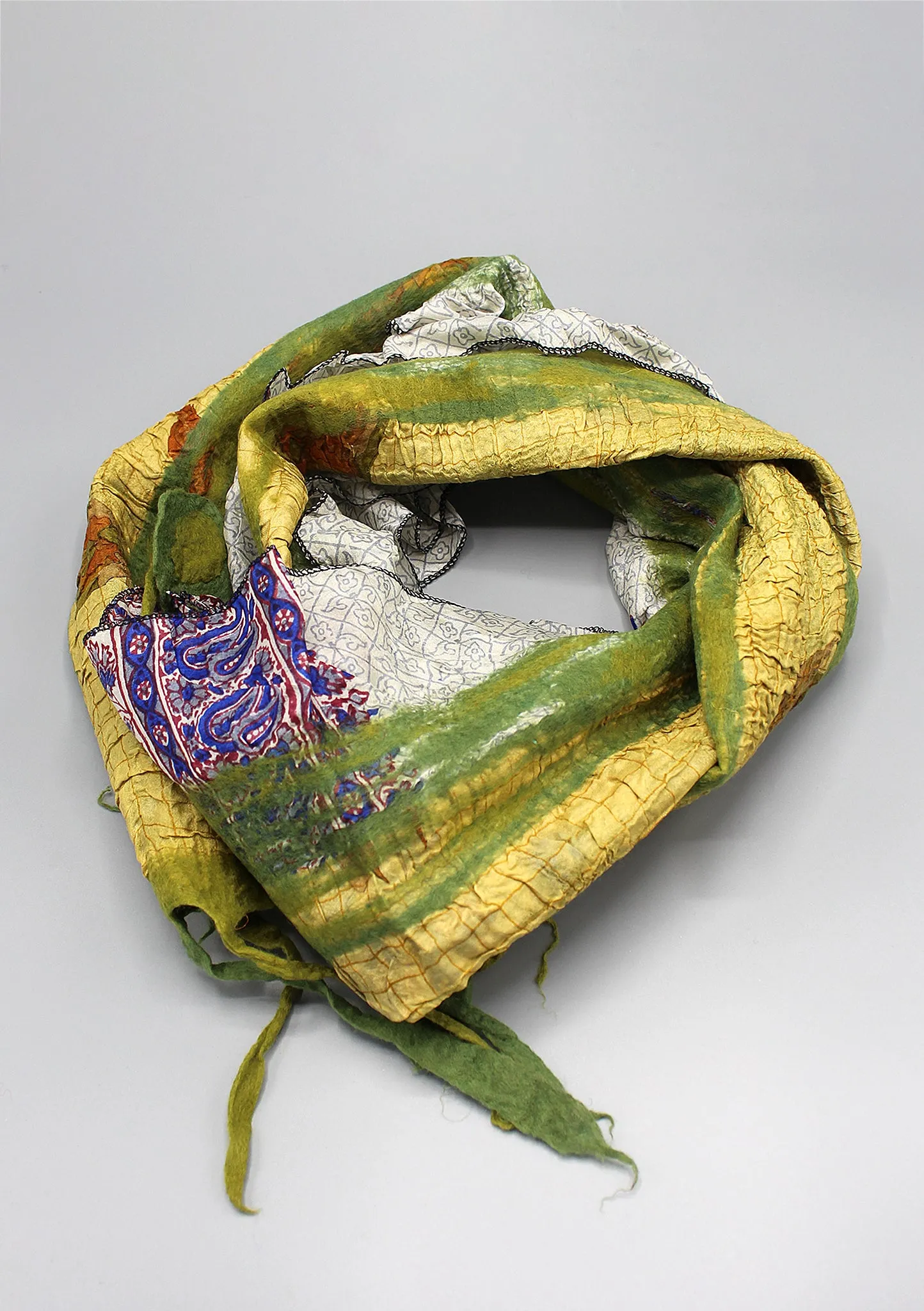 Green and Yellow Eco Friendly Felt Wool Scarf