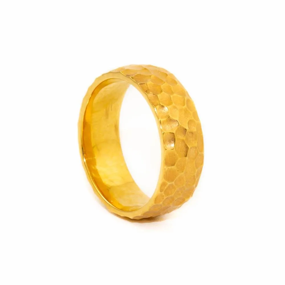 Hammered X Yellow Wedding Band