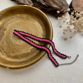 Handmade Purple Black Seed Bead Choker Necklace, Boho Hippie Choker, Bright Pink choker