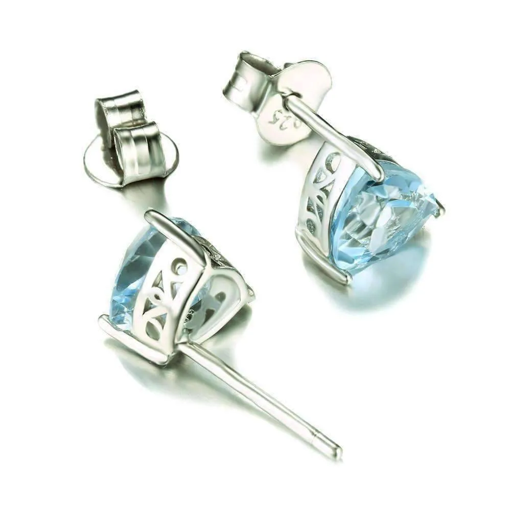 Ice Blue Genuine Topaz Trillion Cut 1.8 CT IOBI Precious Gems Stud Earrings